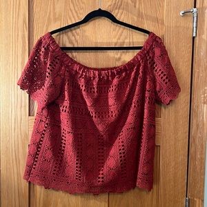 Anthropologie-Sunday in Brooklyn lace crochet off the shoulder top